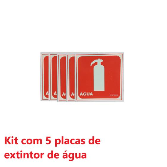 Imagem de Kit com 5 placas de sinalização extintor de água 15 X 15  cm