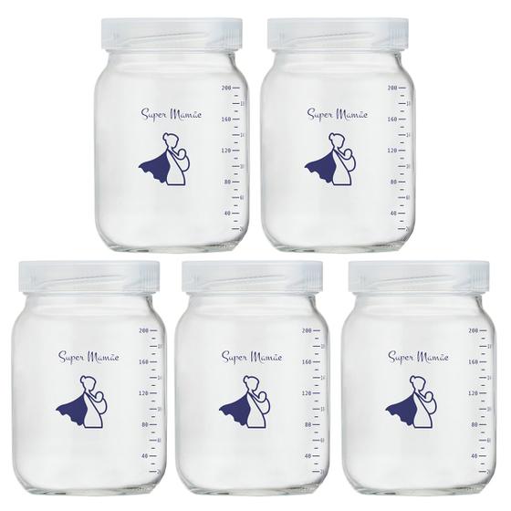 Kit com 5 Potes de Vidro para Armazenar Leite Materno 200ml Com Graduação Menor preço em Kit com 5 Potes de Vidro para Armazenar Leite Materno 200ml Com Graduação