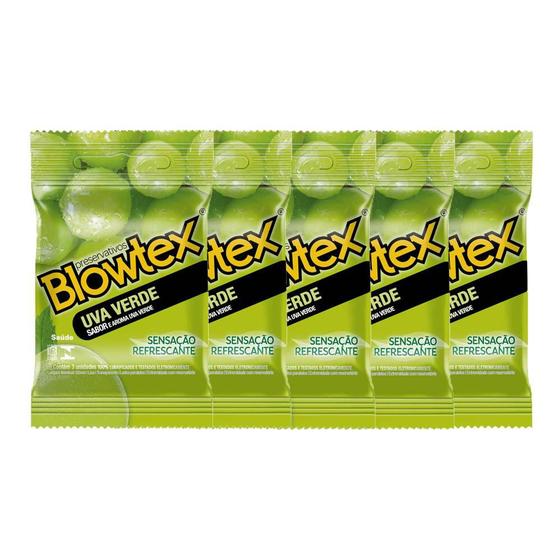Imagem de Kit com 5 Preservativos Blowtex Uva Verde 3 unidades