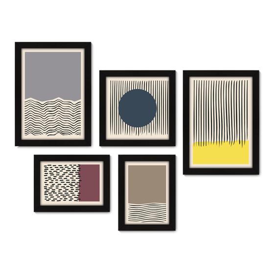 Imagem de Kit Com 5 Quadros Decorativos - Abstrato - Formas - Geométricas - Linhas - 394kq01p