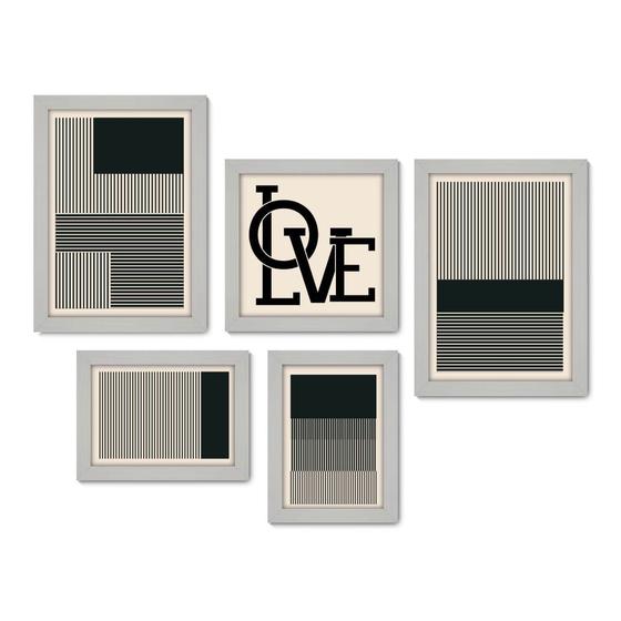 Imagem de Kit Com 5 Quadros Decorativos - Abstrato - Linhas - Love - 397kq01b