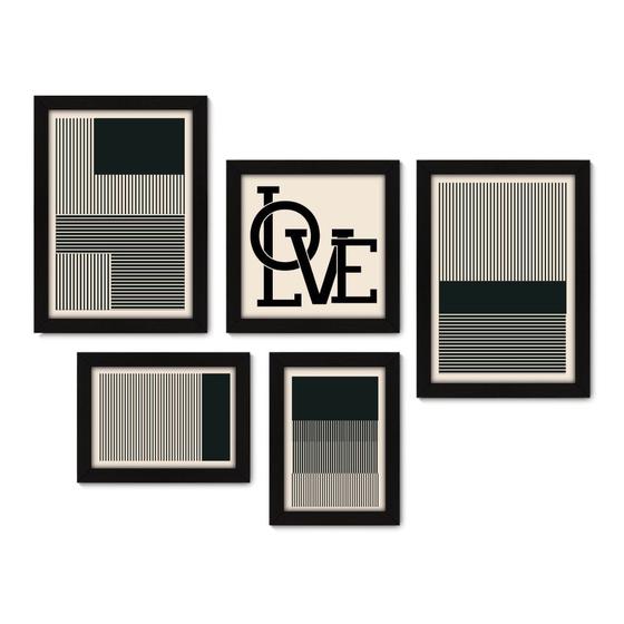 Imagem de Kit Com 5 Quadros Decorativos - Abstrato - Linhas - Love - 397kq01p