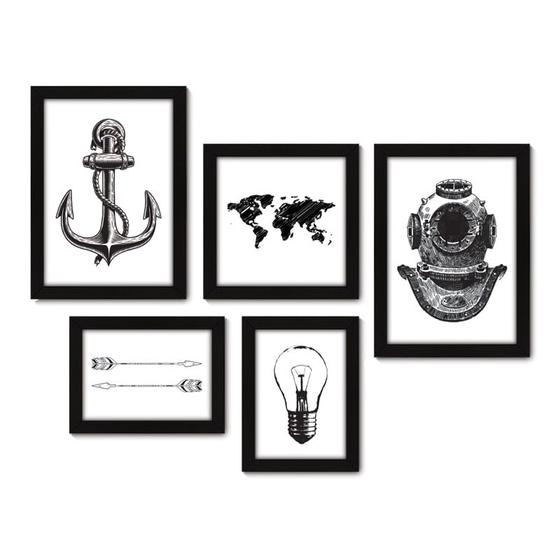 Imagem de Kit Com 5 Quadros Decorativos - Âncora Flecha Mapa - 006kq01p