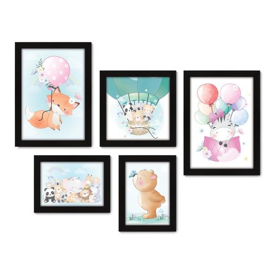 Imagem de Kit Com 5 Quadros Decorativos - Animais - Infantil - Baby - Bebê - 332kq01p