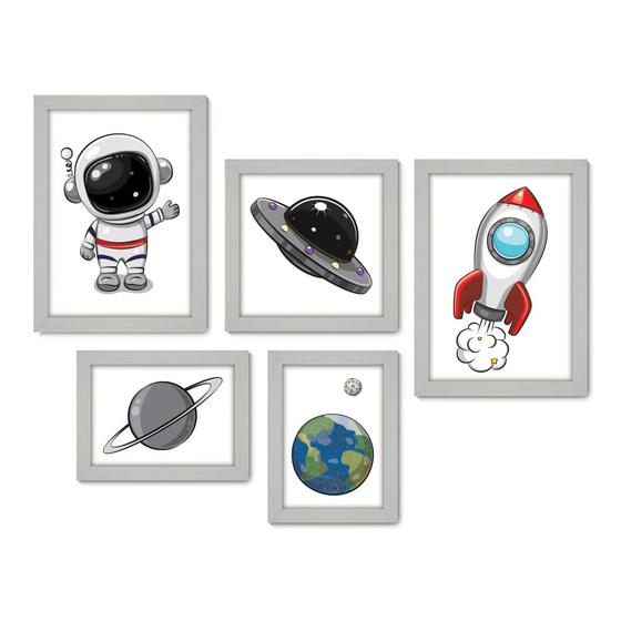 Imagem de Kit Com 5 Quadros Decorativos - Astronauta - Infantil - Bebê - 325kq01b