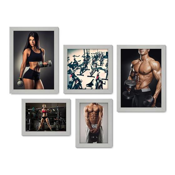 Imagem de Kit Com 5 Quadros Decorativos - Fitness - Academia - Musculação - Ginástica - 226kq01b