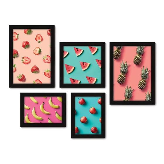 Imagem de Kit Com 5 Quadros Decorativos - Frutas Colorido Cozinha - 140kq01p