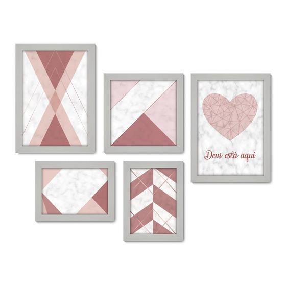 Imagem de Kit Com 5 Quadros Decorativos - Geométrico - Abstrato - Love - Deus - Amor - 373kq01b