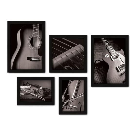 Imagem de Kit Com 5 Quadros Decorativos - Instrumentos Musicais - Música - Escola de Música - Sala - 154kq01p