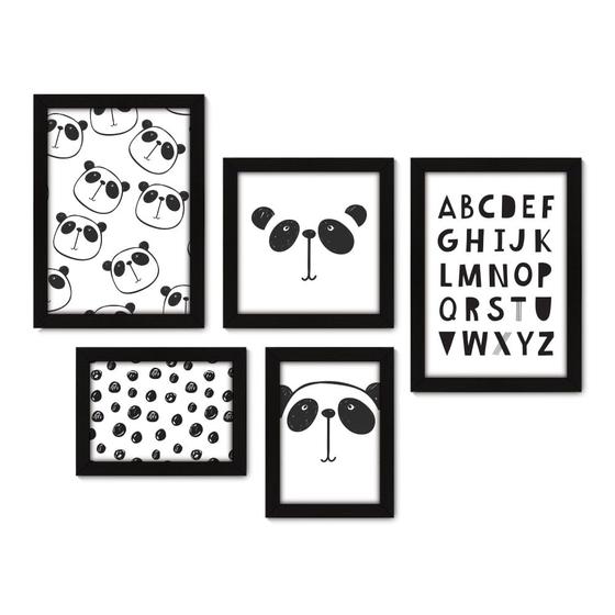 Imagem de Kit Com 5 Quadros Decorativos - Panda Alfabeto Infantil - Baby - 313kq01p