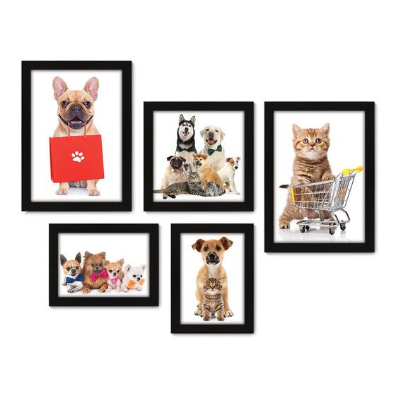 Imagem de Kit Com 5 Quadros Decorativos - Pet Shop - Gatos - Cachorros - Animais - Veterinário - 259kq01p