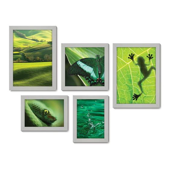 Imagem de Kit Com 5 Quadros Decorativos - Verde Natureza Animais - 076kq01b