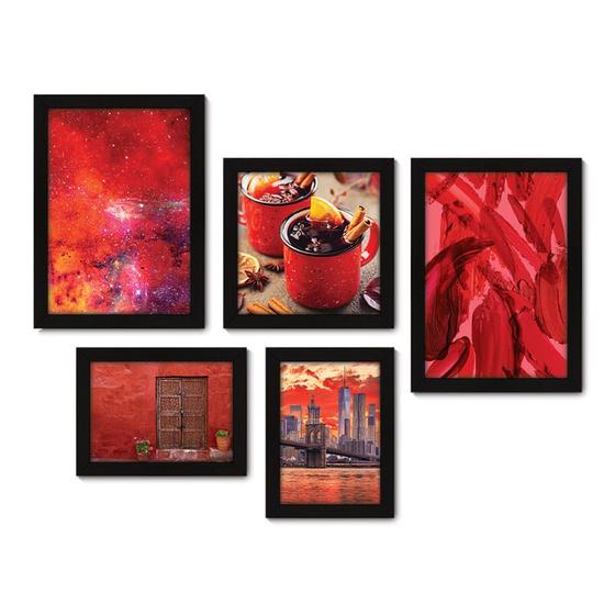 Imagem de Kit Com 5 Quadros Decorativos - Vermelho Paisagem Espaço Ny - 096kq01p