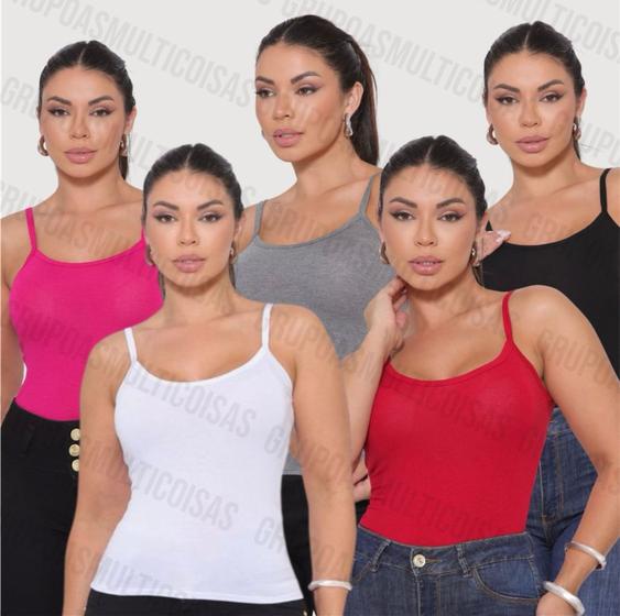 Imagem de Kit com 5 regata feminina de alcinha fina super confortavel ideal para usar no verão e combinar com varios  looks