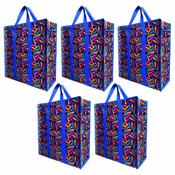 Imagem de Kit com 5 Sacola Bolsa Nylon Feira 45cm x 50cm Sacoleira Mudança com Zíper