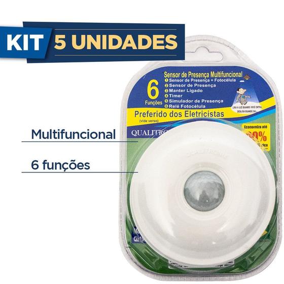Imagem de Kit Com 5 Sensor de Presença Sobrepor/embutir Teto 360g Qa19m  Qualitronix