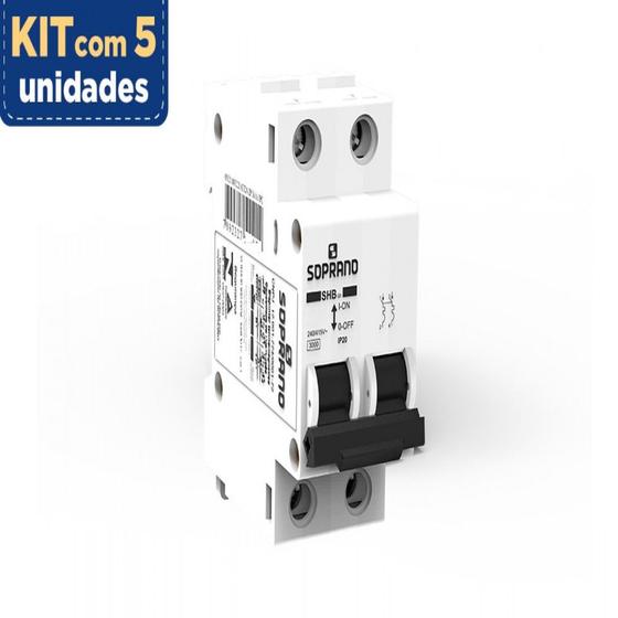 Imagem de Kit Com 5 Soprano Disjuntor Din Bifásico Curva-c 32a 3ka Shb2-c032a
