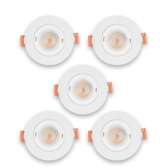 Imagem de Kit com 5 Spot de Embutir Redondo Plano Branco + 5 Lâmpadas Par20 Nordecor/MBLed