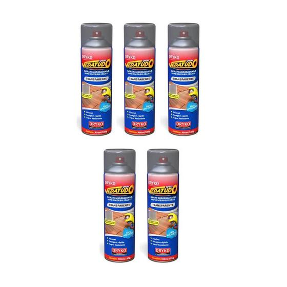 Imagem de Kit Com 5 Sprays Veda Tudo Emborrachado Impermeabilizante Transparente Dryko 400ml