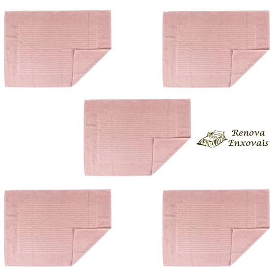 Imagem de Kit com 5 Tapete Antiderrapante para Banheiro Toalha de Piso Atoalhado Tapete de Chão p/ Pé - 100% Algodão - 50 x 70 cm