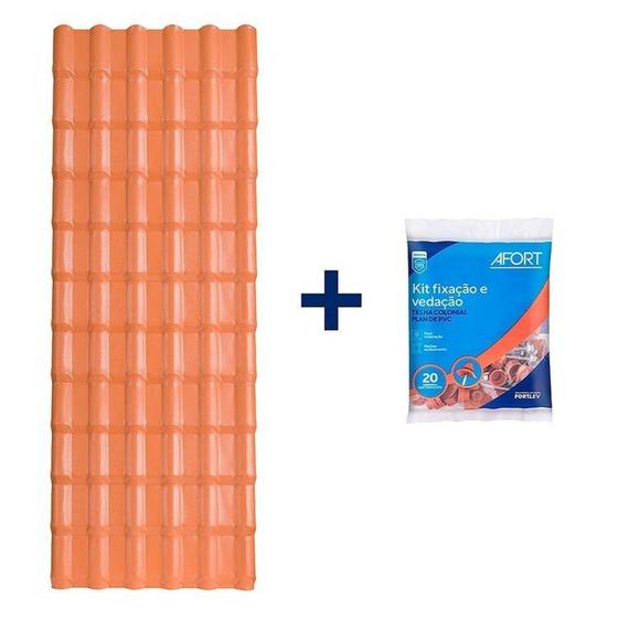 Imagem de Kit com 5 Telhas Plan Pvc 3,30x0,88 6 Ondas com 5 Kit Fixação e Vedação afort
