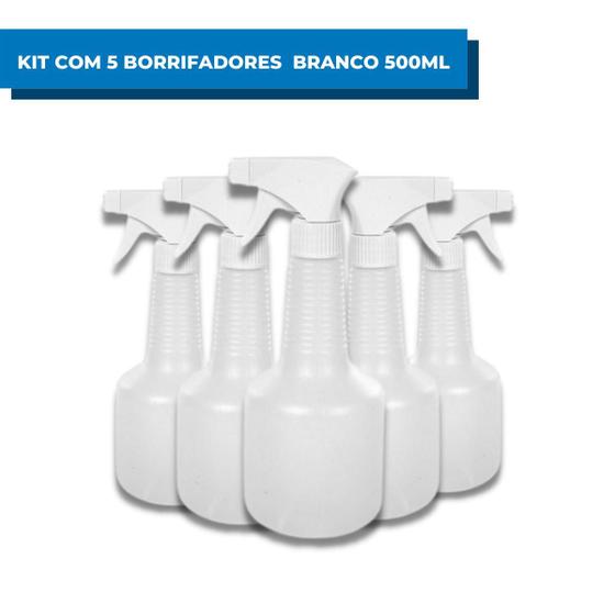 Imagem de Kit Com 5 Unidades De Pulverizador Branco 500ml MM Spray Frasco Borrifador Gatilho Valvula Agua Alcool