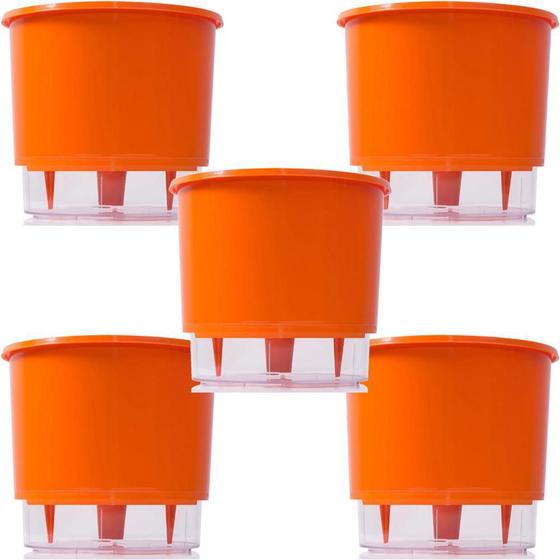 Imagem de Kit Com 5 Vaso Raiz Auto Irrigável N3 16X14Cm Laranja Planta