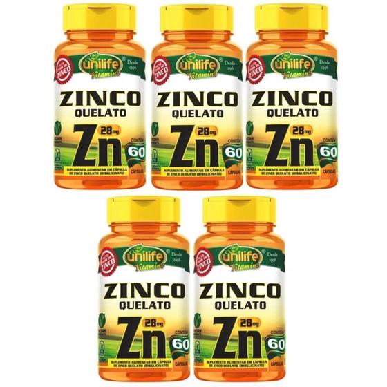 Imagem de Kit com 5 - Zinco Quelato Zn 60 Capsulas 28mg Unilife