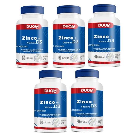 Kit com 5 Zinco + Vitamina D3 Duom com 60 Capsulas Menor preço em Kit com 5 Zinco + Vitamina D3 Duom com 60 Capsulas