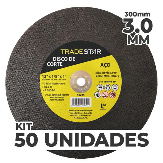 Imagem de Kit Com 50 Disco De Corte Metal 12 300X3,0 Mm Furo 25,04 Mm