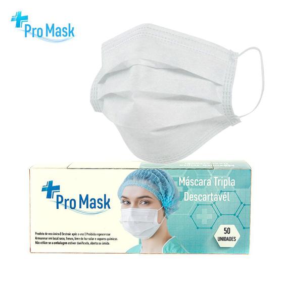 Imagem de Kit Com 50 Máscara Descartável Ótima Qualidade Com Clipe Nasal Tripla Camada Pro Mask