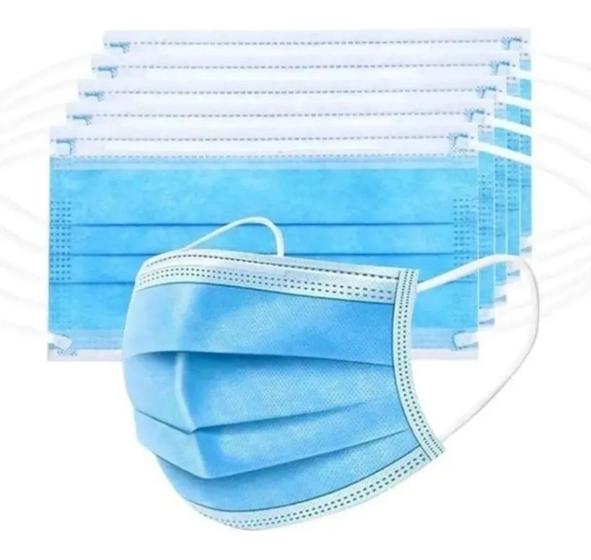Kit com 50 máscara descartável tripla camada com clipe nasal Menor preço em Kit com 50 máscara descartável tripla camada com clipe nasal