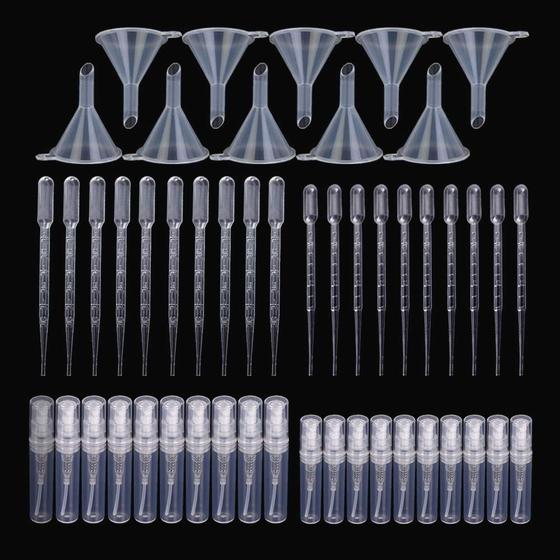 Imagem de Kit com 50 Peças: 20 Frascos Borrifadores (2ml e 3ml) + 20 Pipetas + 10 Funis - BangBoom