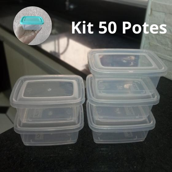 Imagem de Kit com 50 Potes Retangular Mini Promocional Fitness BPA FREE