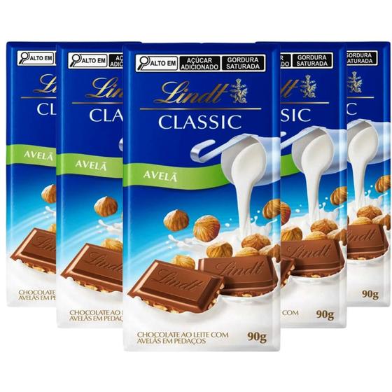 Imagem de Kit Com 5Un Chocolate Lindt Classic Ao Leite Com Avelã 100G