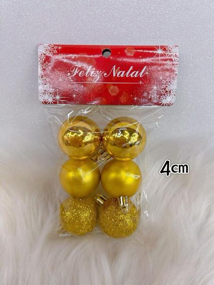 Imagem de Kit Com 6 Bolas 4CM Decoração Pendentes Enfeite Lindo Brilhante Para Arvore de Natal