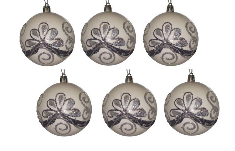 Imagem de Kit com 6 Bolas de Natal Brancas com Glitter 8cm de Ø