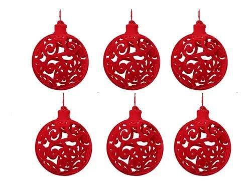 Imagem de Kit Com 6 Bolas Vermelhas Luxo Enfeite Pendente 8 Cm Natal