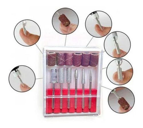 Imagem de Kit com 6 Brocas E 6 Lixas Refil Lixadeira Elétrica Unhas Gel manicure e pedicure