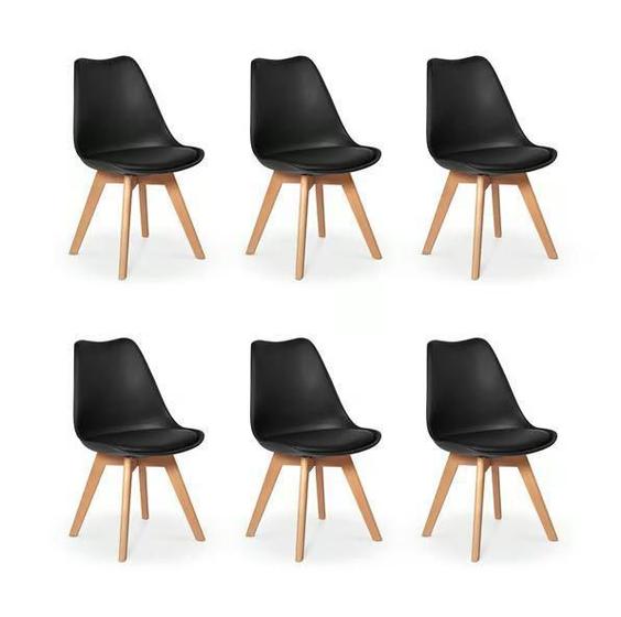 Imagem de Kit Com 6 Cadeira Leda Preta - Charles Eames Wood Com Almof