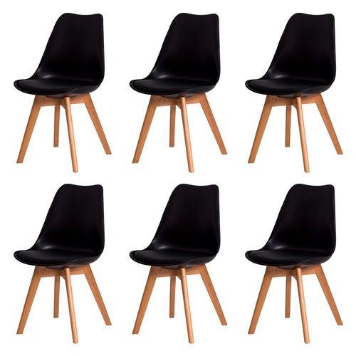 Imagem de Kit com  6 Cadeira Leda Preta - Charles Eames Wood com Almofada