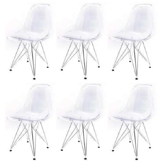 Imagem de Kit com 6 Cadeiras Eames Policarbonato Transparente Eiffel Cromada