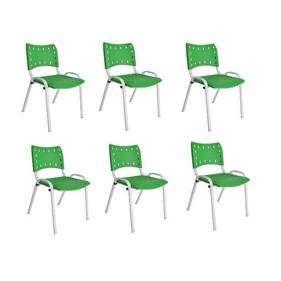 Imagem de Kit Com 6 Cadeiras Iso Para Escola Escritório Comércio Verde Base Branca 
