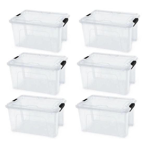 Kit com 6 caixas organizadora com trava 20 litros transparente Menor preço em Kit com 6 caixas organizadora com trava 20 litros transparente