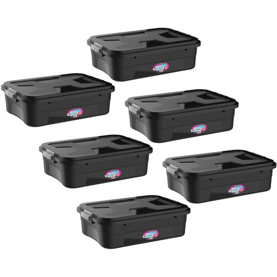 Kit Com 6 Caixas Organizadoras Com Tampa e Trava 28 litros Menor preço em Kit Com 6 Caixas Organizadoras Com Tampa e Trava 28 litros