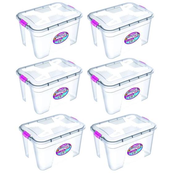 Kit com 6 caixas organizadoras de 12 litros transparente uninjet - 0428 utilidade plastico Menor preço em Kit com 6 caixas organizadoras de 12 litros transparente uninjet - 0428 utilidade plastico