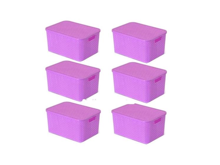 Imagem de Kit Com 6 Caixas Organizadoras Rattan Com Tampa 7L