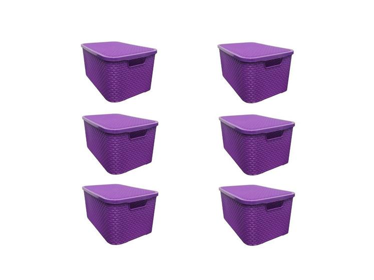 Imagem de Kit Com 6 Caixas Organizadoras Rattan Com Tampa 7L