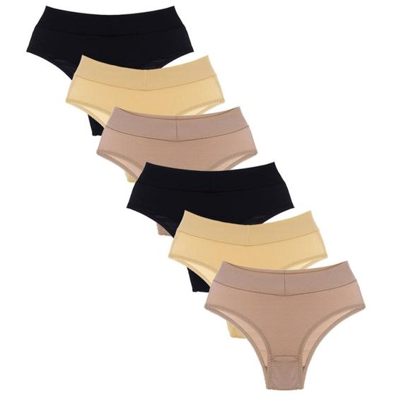 Imagem de Kit Com 6 Calcinhas Calça Alta Dorbe Cós Duplo Multicolorido