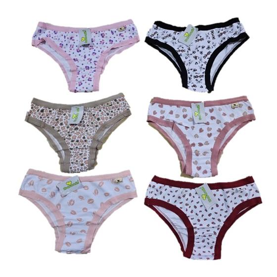 Imagem de Kit com 6 Calcinhas Linda Brasil, Estampas Sortidas, Tamanho P/M/G/GG, com Viés